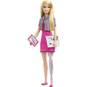 Interior design Barbie doll with prosthetic leg